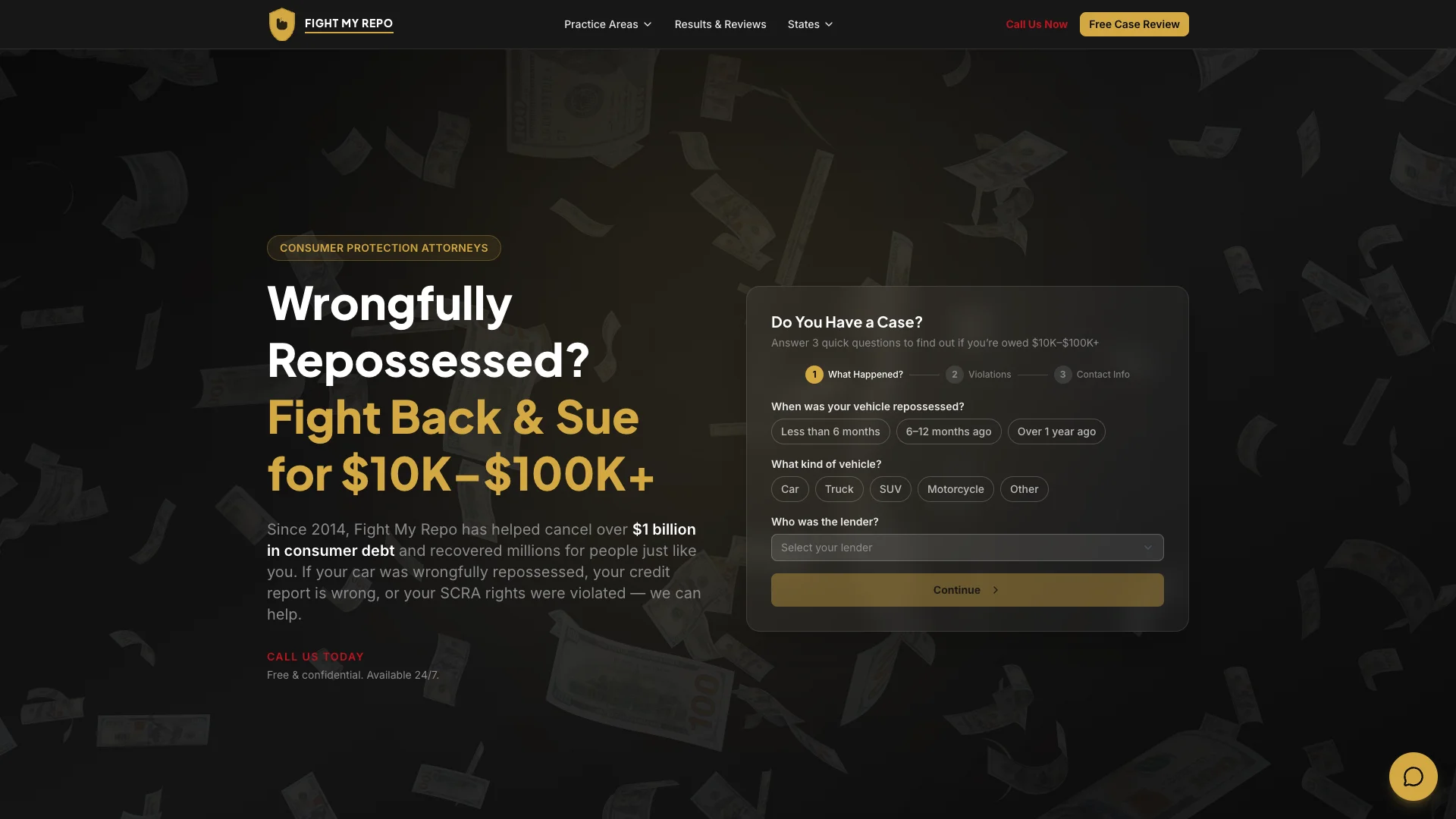 Fight My Repo website designed by Smart Scale — Legal Tech / AI