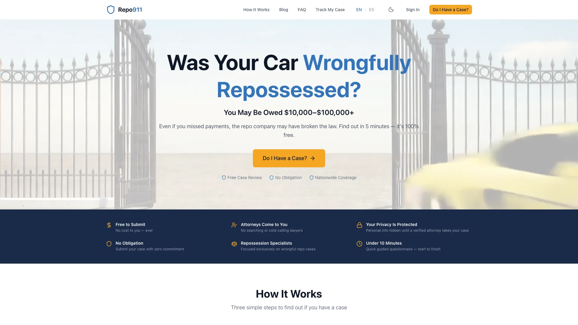 Repo911 website designed by Smart Scale — Legal Tech / AI