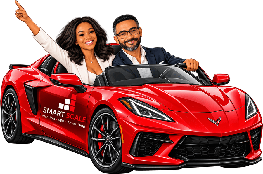 Jay and Dessiah in a red Smart Scale car, driving the 30-day plan