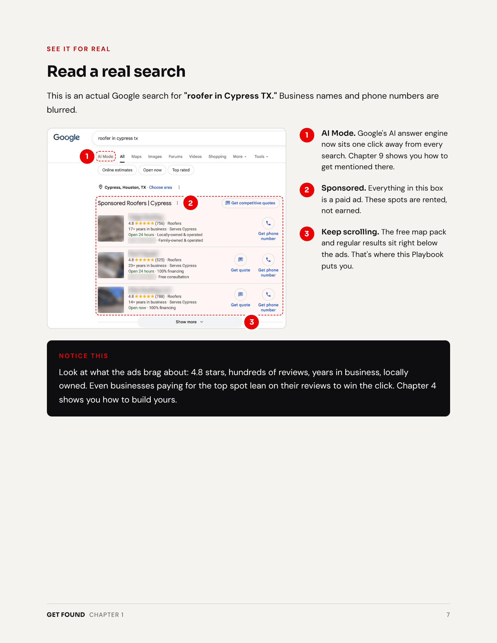 A page from the Playbook on the Google map pack, with a real screenshot and a checklist