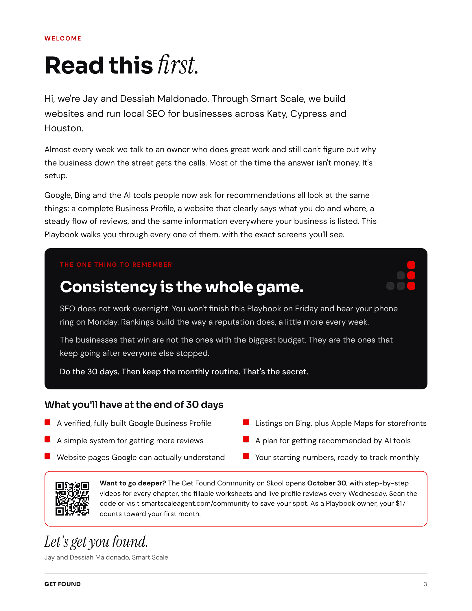 The welcome page of the Playbook, which explains how the 30 days are laid out